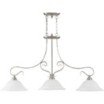 13 inch 3 Light Brushed Nickel Island with White Alabaster Glass Shade-Lighting LumensChandeliers