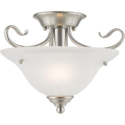 1 Light Brushed Nickel Ceiling Light fixture with White Alabaster Glass Shade-Lighting LumensFlush Mount Ceiling Lights