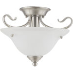 1 Light Brushed Nickel Ceiling Light fixture with White Alabaster Glass Shade-Lighting LumensFlush Mount Ceiling Lights