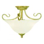 2 Light Polished Brass Ceiling Light fixture with White Alabaster Glass Shade-Lighting LumensFlush Mount Ceiling Lights