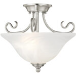 2 Light Brushed Nickel Ceiling Light fixture with White Alabaster Glass Shade-Lighting LumensFlush Mount Ceiling Lights