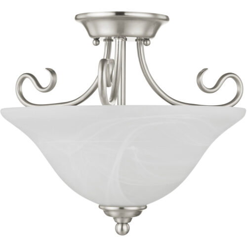 2 Light Brushed Nickel Ceiling Light fixture with White Alabaster Glass Shade-Lighting LumensFlush Mount Ceiling Lights