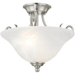 2 Light Brushed Nickel Ceiling Light fixture with White Alabaster Glass Shade-Lighting LumensFlush Mount Ceiling Lights