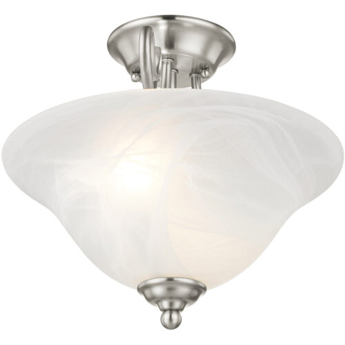 2 Light Brushed Nickel Ceiling Light fixture with White Alabaster Glass Shade-Lighting LumensFlush Mount Ceiling Lights