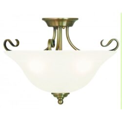 3 Light Antique Brass Ceiling Light fixture with White Alabaster Glass Shade-Lighting LumensFlush Mount Ceiling Lights