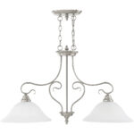 13 inch 2 Light Brushed Nickel Island with White Alabaster Glass Shade-Lighting LumensChandeliers