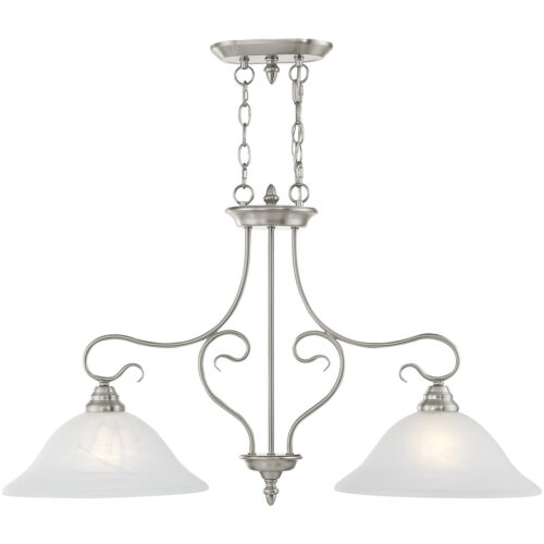 13 inch 2 Light Brushed Nickel Island with White Alabaster Glass Shade-Lighting LumensChandeliers