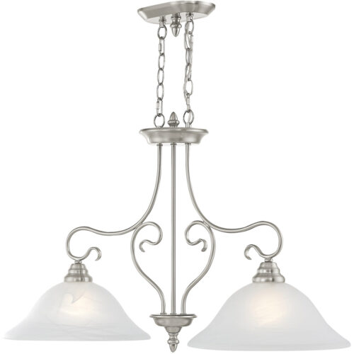 13 inch 2 Light Brushed Nickel Island with White Alabaster Glass Shade-Lighting LumensChandeliers