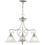 3 Light Brushed Nickel Chandelier with White Alabaster Glass Shade-Lighting LumensChandeliers