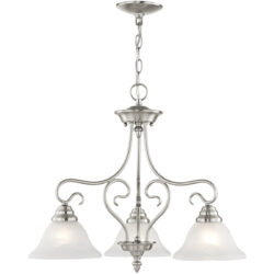 3 Light Brushed Nickel Chandelier with White Alabaster Glass Shade-Lighting LumensChandeliers