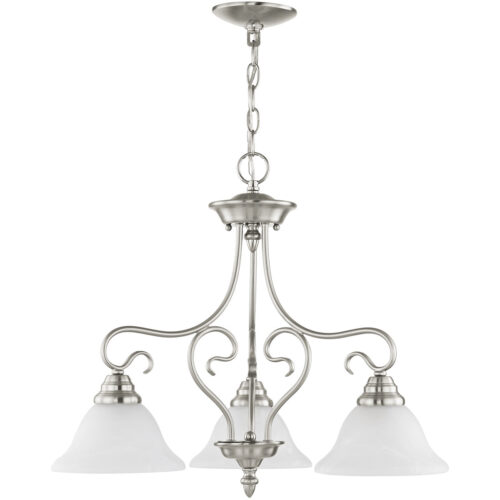 3 Light Brushed Nickel Chandelier with White Alabaster Glass Shade-Lighting LumensChandeliers