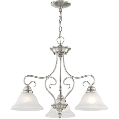 3 Light Brushed Nickel Chandelier with White Alabaster Glass Shade-Lighting LumensChandeliers