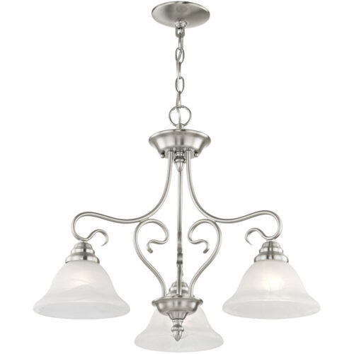 3 Light Brushed Nickel Chandelier with White Alabaster Glass Shade-Lighting LumensChandeliers