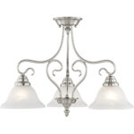 3 Light Brushed Nickel Chandelier with White Alabaster Glass Shade-Lighting LumensChandeliers