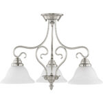 3 Light Brushed Nickel Chandelier with White Alabaster Glass Shade-Lighting LumensChandeliers