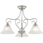 3 Light Brushed Nickel Chandelier with White Alabaster Glass Shade-Lighting LumensChandeliers