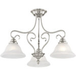 3 Light Brushed Nickel Chandelier with White Alabaster Glass Shade-Lighting LumensChandeliers