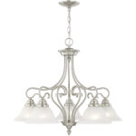 5 Light Brushed Nickel Chandelier with White Alabaster Glass Shade-Lighting LumensChandeliers