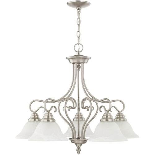 5 Light Brushed Nickel Chandelier with White Alabaster Glass Shade-Lighting LumensChandeliers