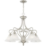 5 Light Brushed Nickel Chandelier with White Alabaster Glass Shade-Lighting LumensChandeliers