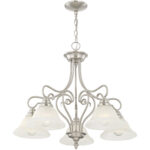 5 Light Brushed Nickel Chandelier with White Alabaster Glass Shade-Lighting LumensChandeliers