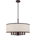 7 Light Bronze Pendant Chandelier with Hand Crafted Ash-Gray Linen Fabric Hardback Shade-Lighting LumensChandeliers