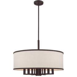 7 Light Bronze Pendant Chandelier with Hand Crafted Ash-Gray Linen Fabric Hardback Shade-Lighting LumensChandeliers