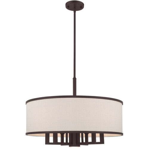 7 Light Bronze Pendant Chandelier with Hand Crafted Ash-Gray Linen Fabric Hardback Shade-Lighting LumensChandeliers