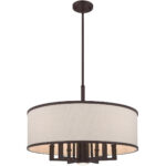 7 Light Bronze Pendant Chandelier with Hand Crafted Ash-Gray Linen Fabric Hardback Shade-Lighting LumensChandeliers