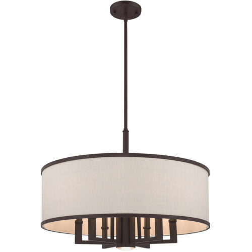 7 Light Bronze Pendant Chandelier with Hand Crafted Ash-Gray Linen Fabric Hardback Shade-Lighting LumensChandeliers