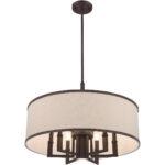 7 Light Bronze Pendant Chandelier with Hand Crafted Ash-Gray Linen Fabric Hardback Shade-Lighting LumensChandeliers