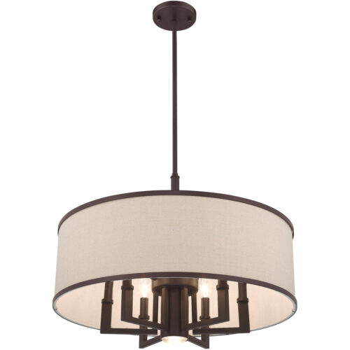 7 Light Bronze Pendant Chandelier with Hand Crafted Ash-Gray Linen Fabric Hardback Shade-Lighting LumensChandeliers