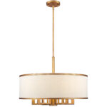 7 Light Antique Gold Leaf Chandelier with Hand Crafted Ash-Gray Linen Fabric Hardback Shade-Lighting LumensChandeliers