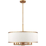 7 Light Antique Gold Leaf Chandelier with Hand Crafted Ash-Gray Linen Fabric Hardback Shade-Lighting LumensChandeliers