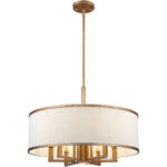 7 Light Antique Gold Leaf Chandelier with Hand Crafted Ash-Gray Linen Fabric Hardback Shade-Lighting LumensChandeliers