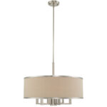 7 Light Brushed Nickel Pendant Chandelier with Hand Crafted Ash-Gray Linen Fabric Hardback Shade-Lighting LumensChandeliers