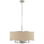 7 Light Brushed Nickel Pendant Chandelier with Hand Crafted Ash-Gray Linen Fabric Hardback Shade-Lighting LumensChandeliers