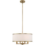 4 Light Antique Brass Pendant Chandelier with Hand Crafted Off-White Fabric Hardback Shade-Lighting LumensChandeliers