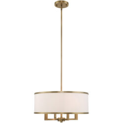 4 Light Antique Brass Pendant Chandelier with Hand Crafted Off-White Fabric Hardback Shade-Lighting LumensChandeliers