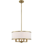 4 Light Antique Brass Pendant Chandelier with Hand Crafted Off-White Fabric Hardback Shade-Lighting LumensChandeliers