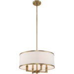 4 Light Antique Brass Pendant Chandelier with Hand Crafted Off-White Fabric Hardback Shade-Lighting LumensChandeliers