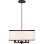 4 Light Bronze Pendant Chandelier with Hand Crafted Off-White Fabric Hardback Shade-Lighting LumensChandeliers