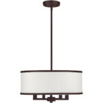 4 Light Bronze Pendant Chandelier with Hand Crafted Off-White Fabric Hardback Shade-Lighting LumensChandeliers