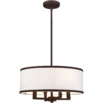 4 Light Bronze Pendant Chandelier with Hand Crafted Off-White Fabric Hardback Shade-Lighting LumensChandeliers