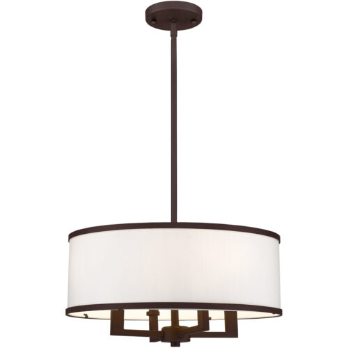 4 Light Bronze Pendant Chandelier with Hand Crafted Off-White Fabric Hardback Shade-Lighting LumensChandeliers