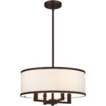 4 Light Bronze Pendant Chandelier with Hand Crafted Off-White Fabric Hardback Shade-Lighting LumensChandeliers