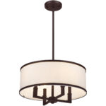 4 Light Bronze Pendant Chandelier with Hand Crafted Off-White Fabric Hardback Shade-Lighting LumensChandeliers