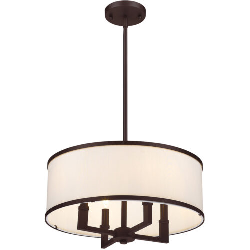 4 Light Bronze Pendant Chandelier with Hand Crafted Off-White Fabric Hardback Shade-Lighting LumensChandeliers