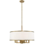 7 Light Antique Brass Pendant Chandelier with Hand Crafted Off-White Fabric Hardback Shade-Lighting LumensChandeliers