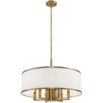 7 Light Antique Brass Pendant Chandelier with Hand Crafted Off-White Fabric Hardback Shade-Lighting LumensChandeliers